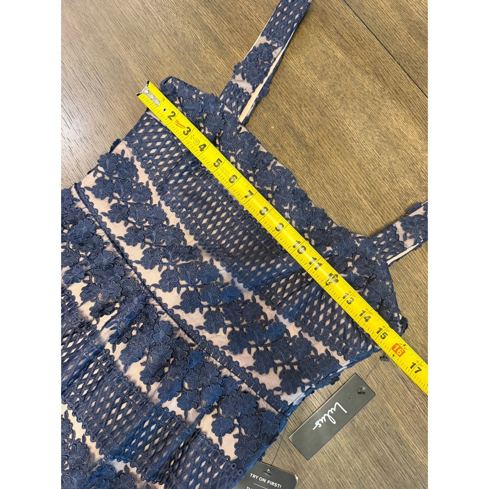 Lulus Remarkable Navy Blue Lace Tiered Midi Dress Square Neck NWT Small - Picture 7 of 8